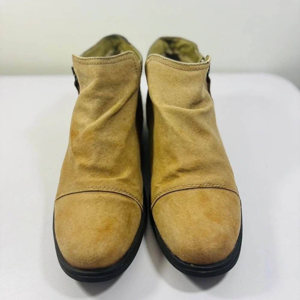 Sorel Major Low Ankle Boots Canvas Suede‎ Tan Side Zip Up Women's Size 10